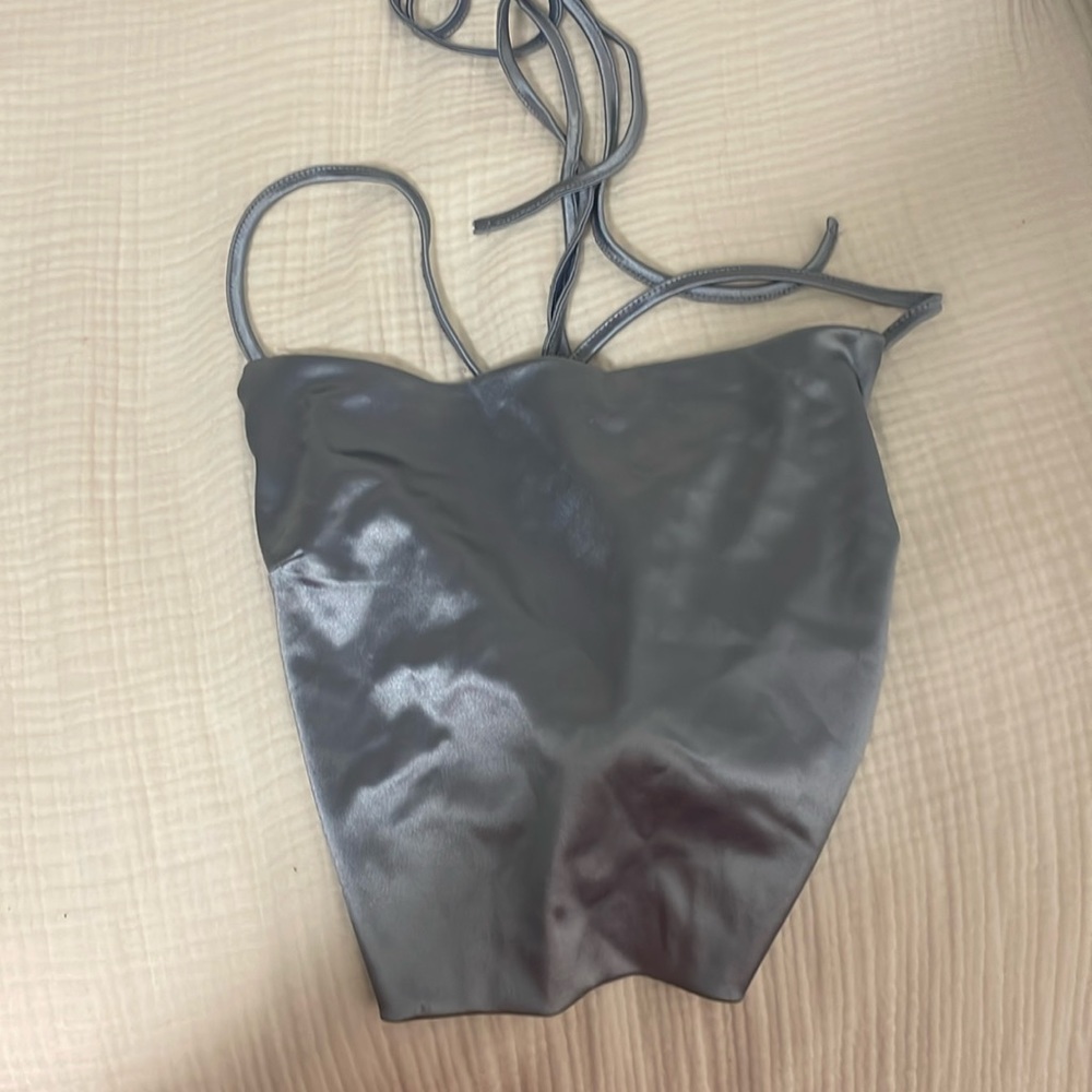 Light blue open back crop top